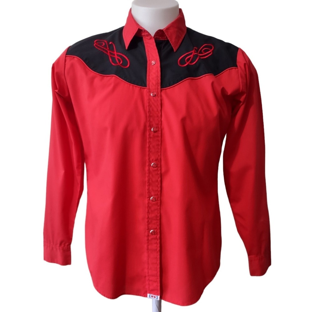 ELY Country Charmers Shirt Women's Size Large Red Pearl Snap Western Long Sleeve
